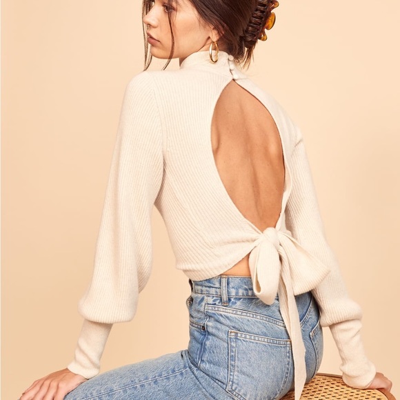 Reformation Osteria Open Back Sweater XS Gossamer - Picture 4 of 5